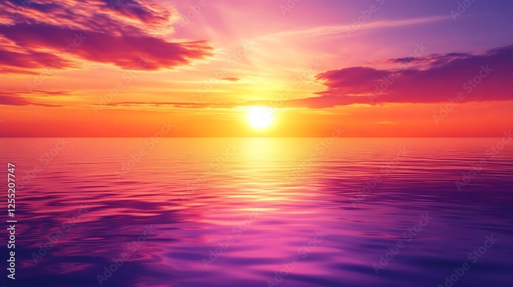 Vibrant sunset over calm ocean waters, reflecting colorful sky. Vibrant sunset over calm ocean waters, reflecting colorful sky.