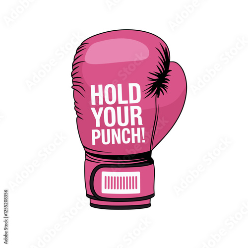 Hold your punch text on pink boxing glove, icon, colored vector, transparent background, feminine boxing glove, feminine protection