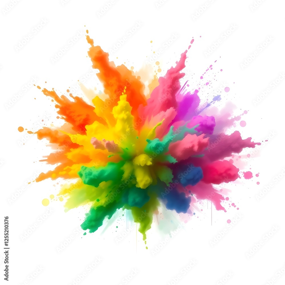 Explosion of colorful paint splashes on white background. Explosion of colorful paint splashes on white background.