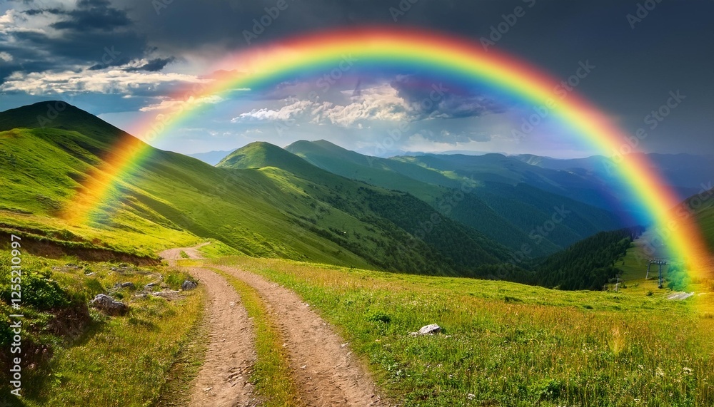 Naklejka premium rainbow over the mountains