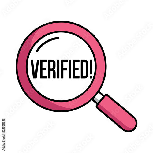 Magnifier glass with text Verified, icon, colored vector, transparent background 