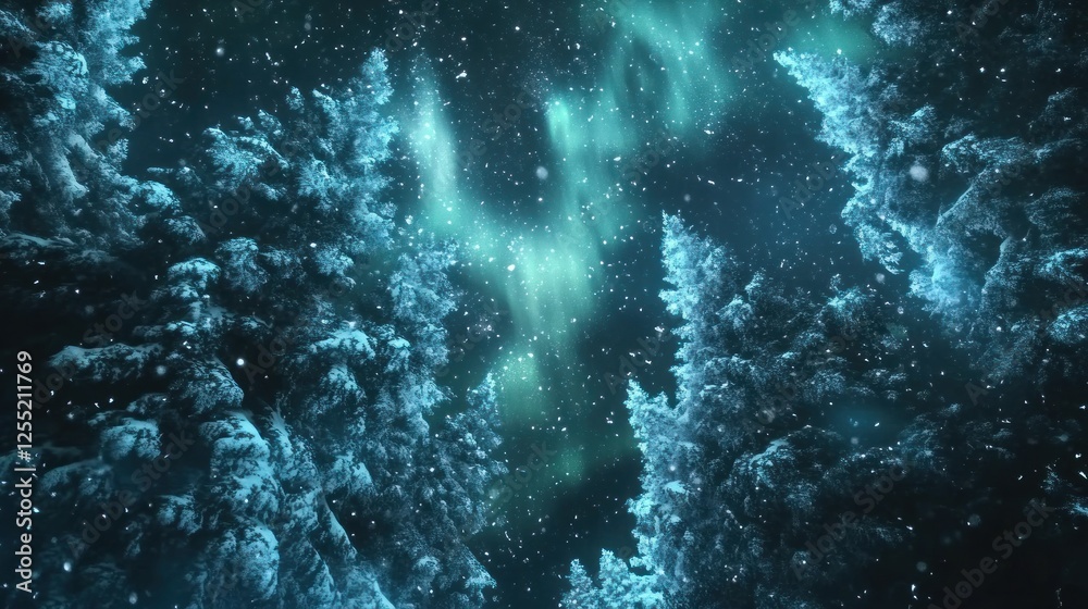 Obraz premium Enchanting Aurora Borealis Illuminating a Winter Wonderland Forest