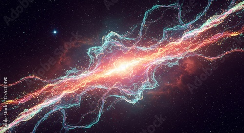 Vibrant cosmic energy cloud emanating from a central bright star
