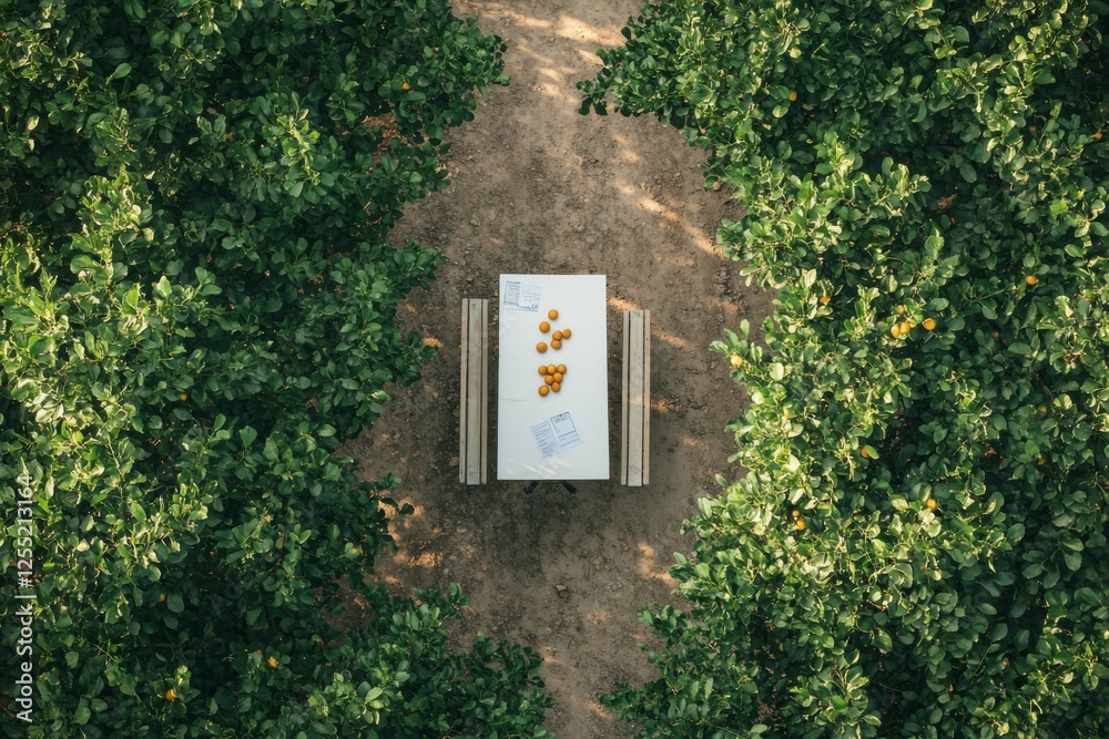Lonely white table surrounded by green grass in an open field Lonely white table surrounded by green grass in an open field