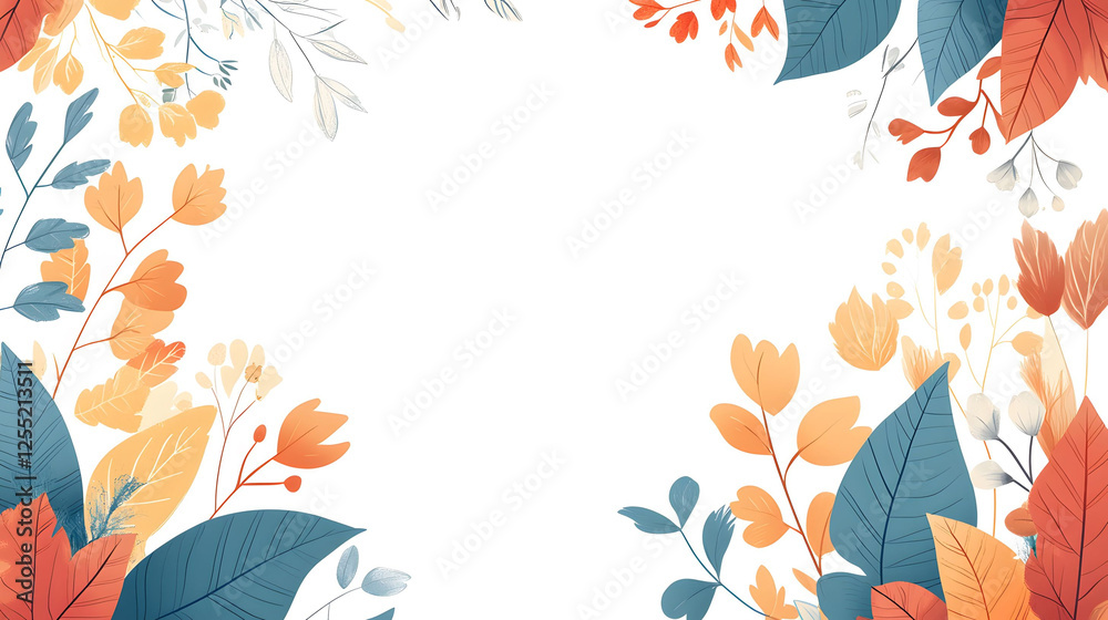 Obraz premium Simple line art featuring a circular frame made of leaves and flowers, with a clean and minimalistic design on a white background, perfect for clipart and decorative purposes.