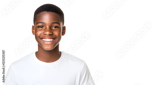 Black skin boy is smiling portrait, isolated on white background