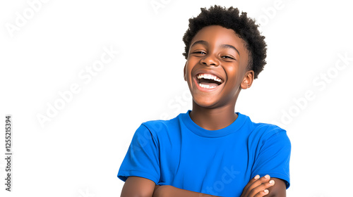 Black skin boy is smiling portrait, isolated on white background
