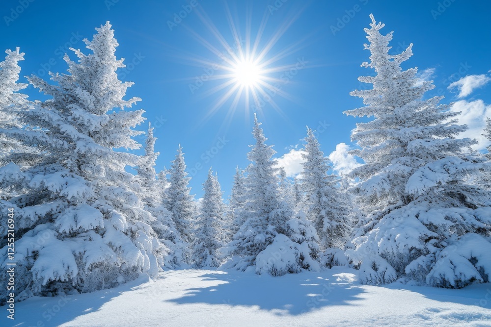 Snow-covered forest on a sunny winter day