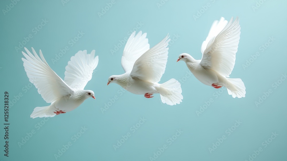 Obraz premium international day of peace flying white doves on a blue background with copy space for text