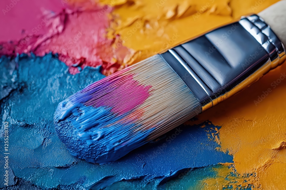 Fototapeta premium Paintbrush applying vivid colors on canvas, showing artistic growth