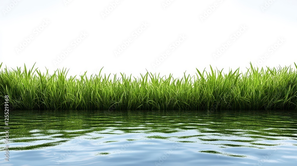 Obraz premium Green Grass Reflecting on Calm Water