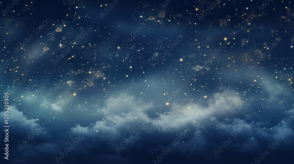 Obraz premium Starry night sky with glowing stars and dreamy clouds, creating a magical and serene celestial background 