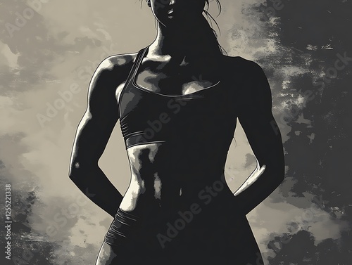 Woman's toned body, outdoors, backlit, fitness photo