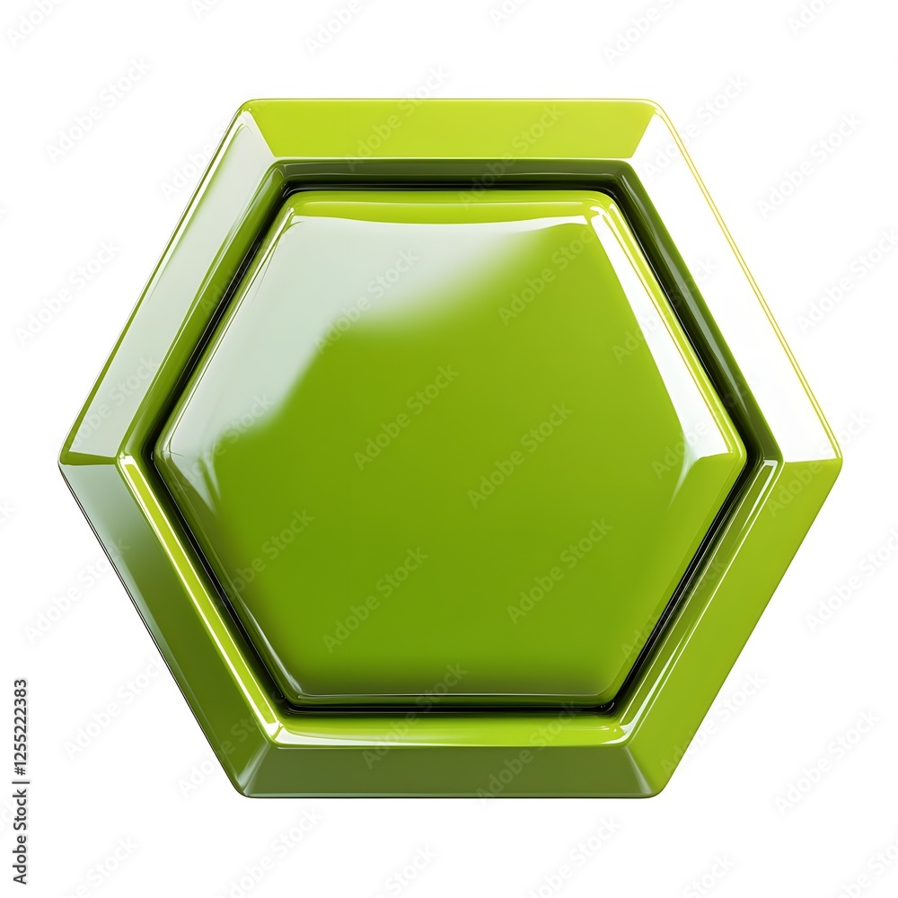 Glossy Hexagonal Green Shape on a White Background