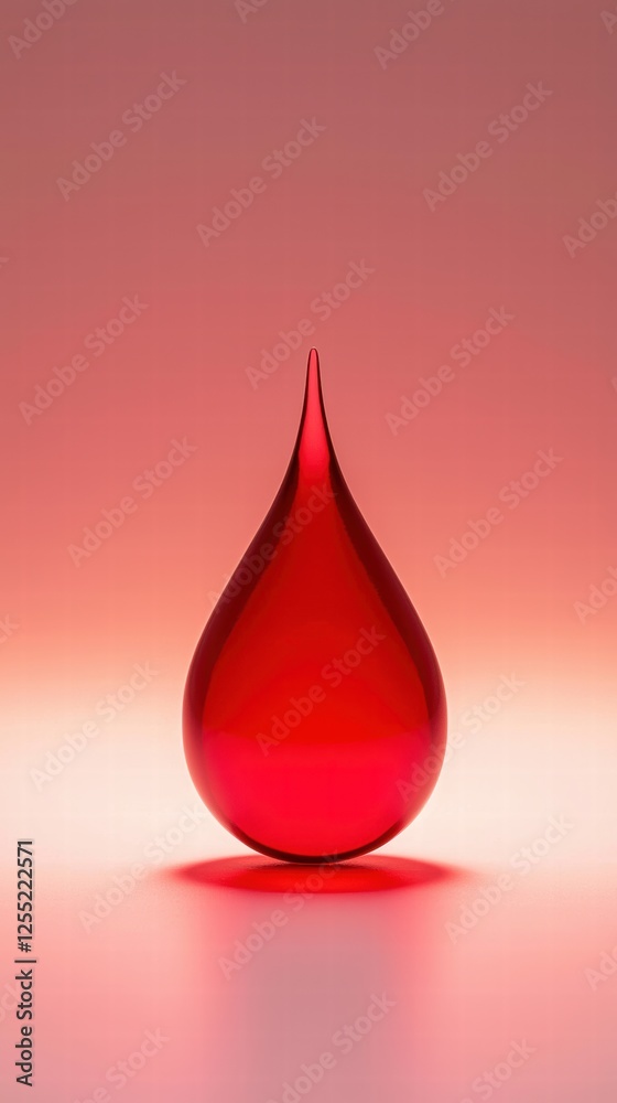 Fototapeta premium Single blood drop on smooth white surface with soft red illumination