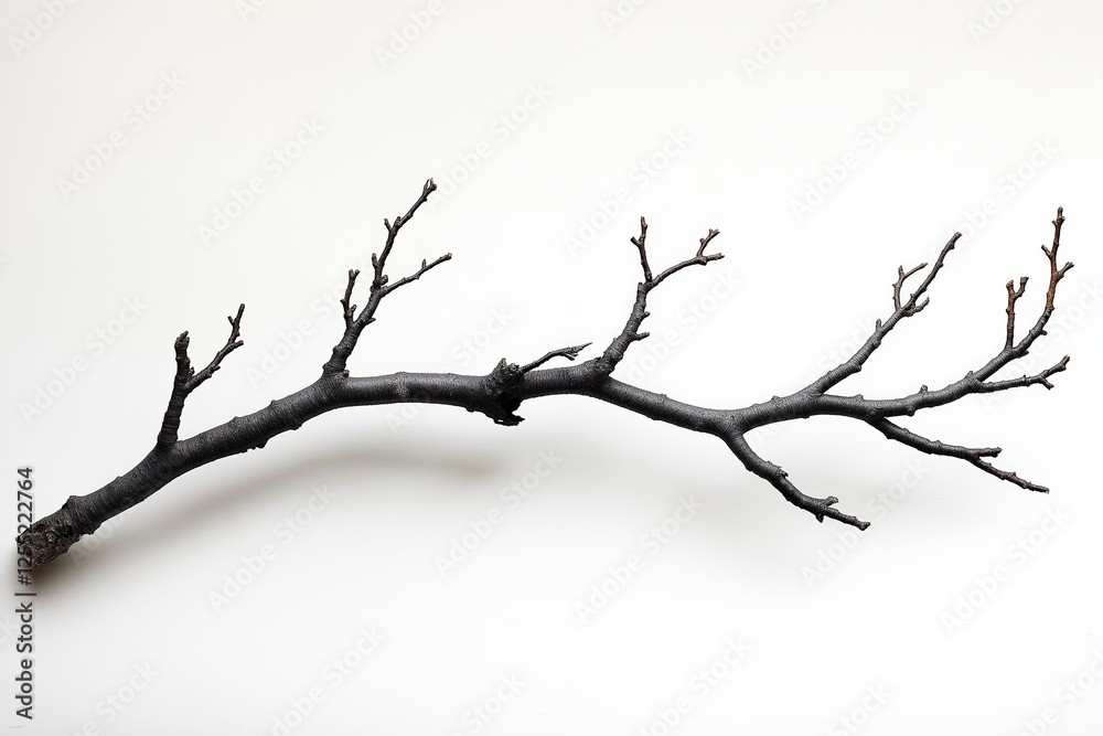 Dark branch growing small twigs on white background Dark branch growing small twigs on white background