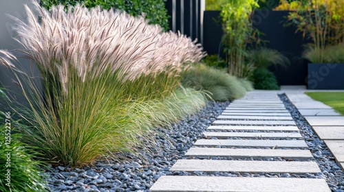 Wallpaper Mural A tranquil garden pathway lined with elegant ornamental grasses and stepping stones, creating a serene outdoor space for relaxation and contemplation Torontodigital.ca