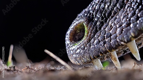 Close up of Komodo Dragon s Jaw Teeth and Scales Reptile Detail photo