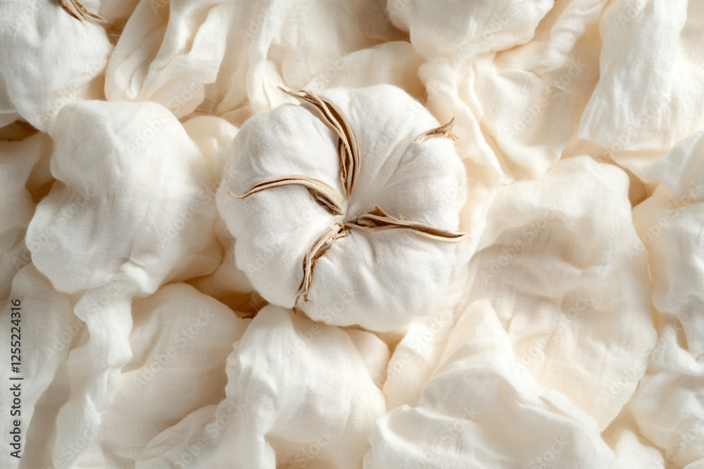 Natural texture of cotton fabric with soft fibers and uneven folds Natural texture of cotton fabric with soft fibers and uneven folds