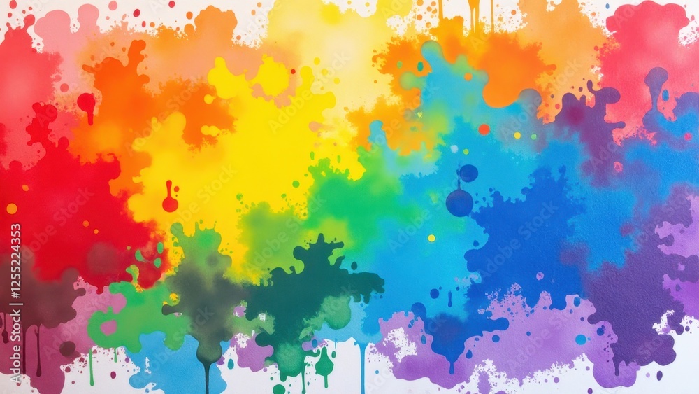 Obraz premium A vivid watercolor explosion dances in a kaleidoscope of blues, greens, yellows, reds, and oranges. Each splash radiates energy and life