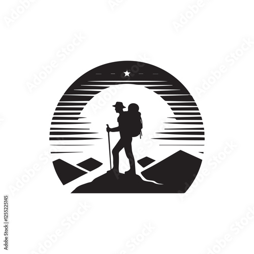 trekker's edge silhouette vector line art logo