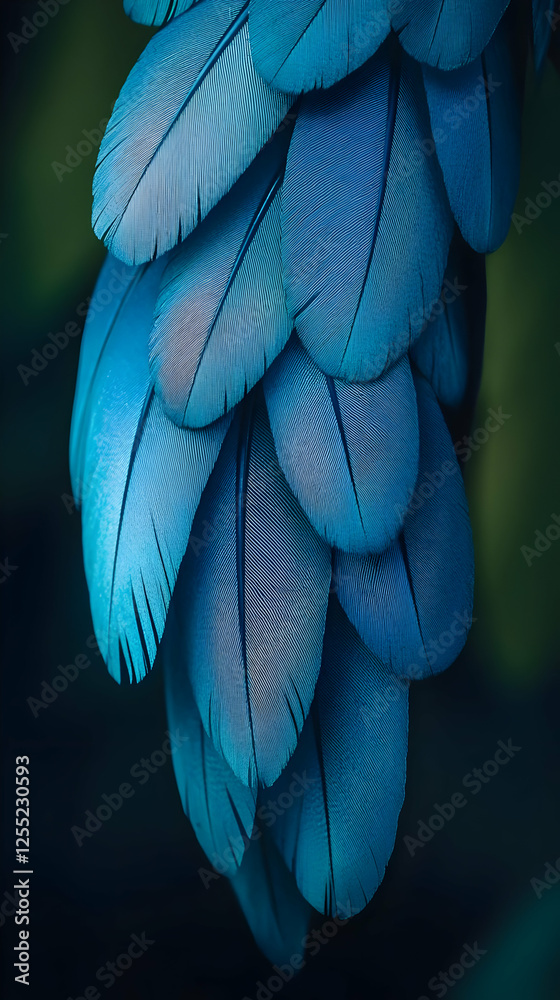 Obraz premium Blue macaw feathers, close-up, dark background, nature texture