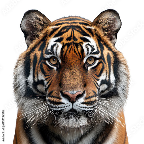 Closeup head sumateran tiger on white background photo