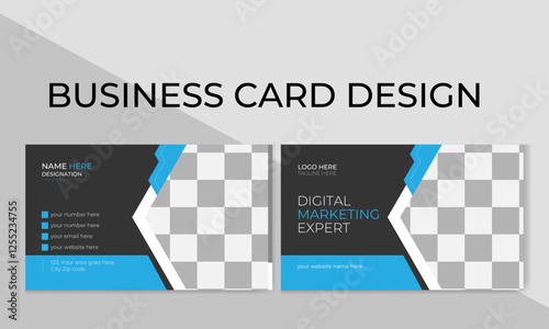 Modern clean creative geometric blue double sided front and back business card or visiting card design template for personal and professional use 