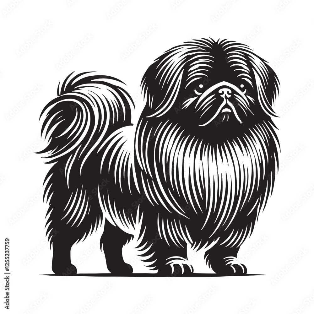 Fototapeta premium Pekingese silhouette highlighting its adorable, round face - Pekingese illustration - minimal Pekingese vector - dog silhouette 