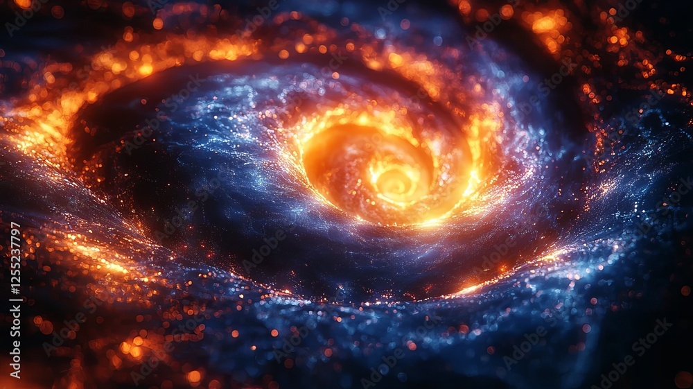Vibrant swirling galaxy with fiery orange and deep blue hues, capturing the beauty of cosmic motion and the mysteries of the universe. Vibrant swirling galaxy with fiery orange and deep blue hues, capturing the beauty of cosmic motion and the mysteries of the universe.