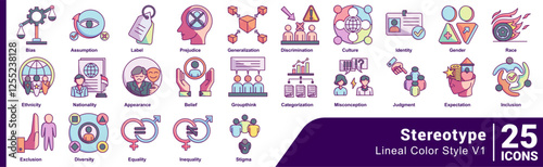 Stereotype icon set 25 in lineal Color style