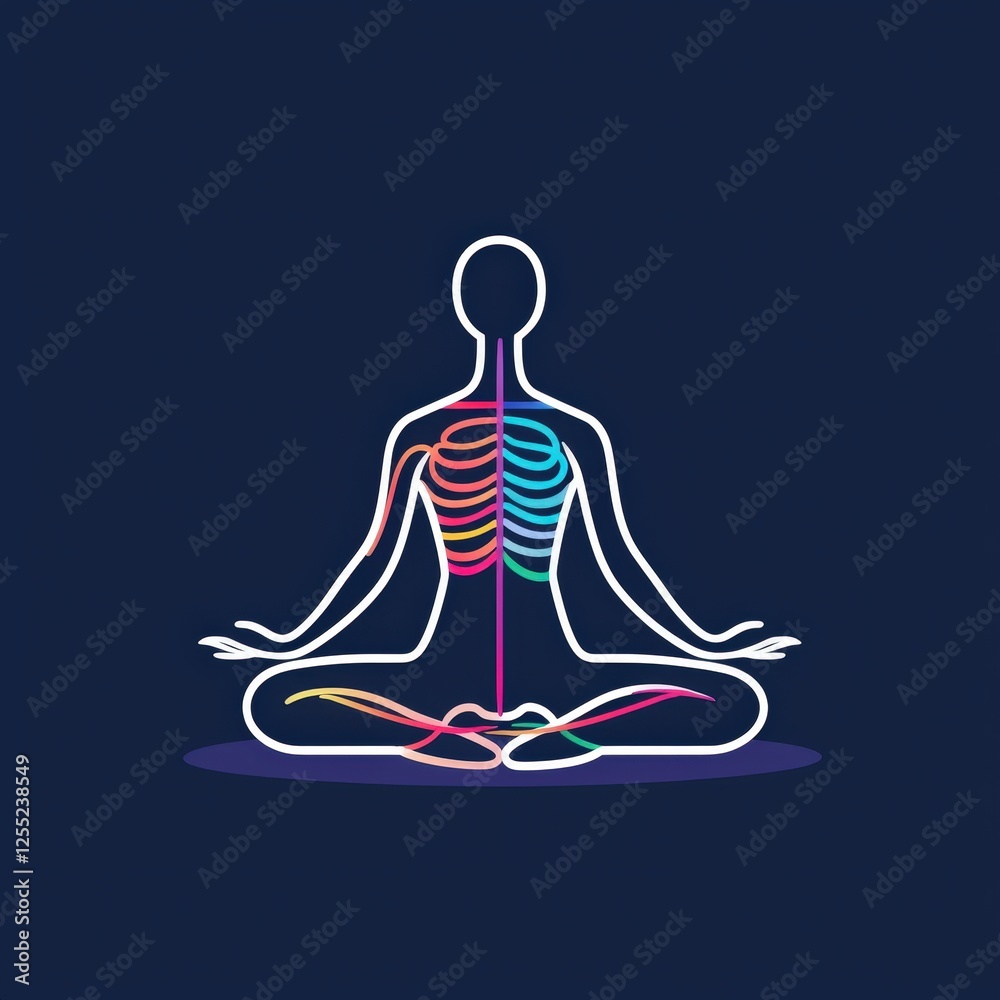 Person practicing yoga in a seated pose with body scan meditation illustrations and designs Person practicing yoga in a seated pose with body scan meditation illustrations and designs