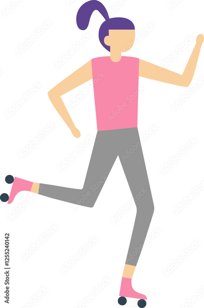 Fototapeta premium Energetic young woman roller skating outdoors, embracing a healthy lifestyle while enjoying recreational fun and the vibrant joy of movement during sunny spring and summer days