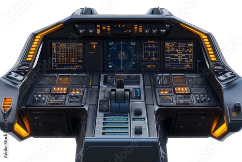 3D High-Tech Cargo Freighter Cockpit Isolated for Space Cargo Missions. photo