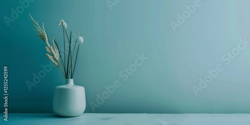 A minimalist design with a muted teal background, Simple textures and clean forms, Contemporary minimalist style