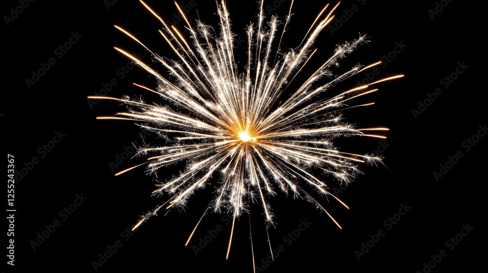 Fototapeta premium A radiant silver fireworks burst with bright glowing spark trails and depth