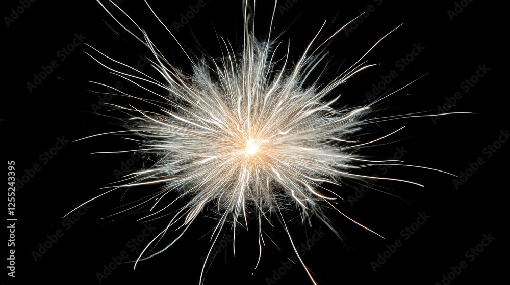 Naklejka premium A radiant silver fireworks burst with bright glowing spark trails and depth