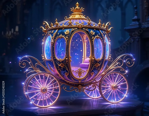 Enchanted Royal Carriage: A Mystical Blue and Gold Fantasy