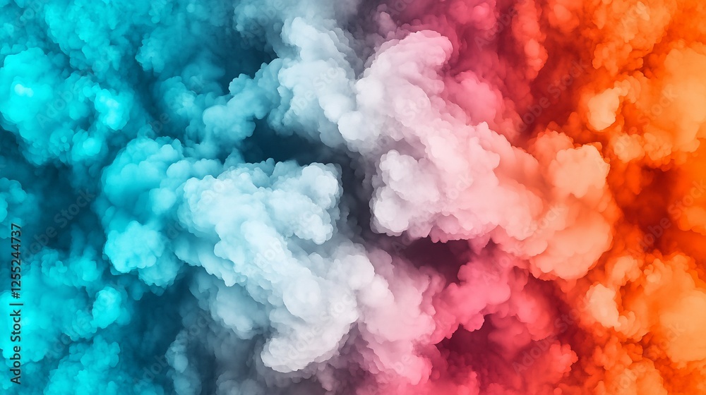 Fototapeta premium Abstract Colorful Smoke Clouds Background Texture Vivid Teal Orange Red Hues Design Element