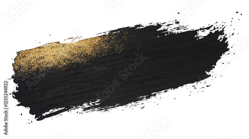 Dynamic Gold and Black Brush Stroke Abstract Texture on a Transparent Background - Bold Artistic Design Element for Creative Projects