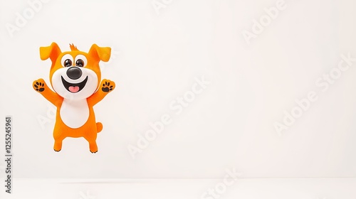 Cheerful cartoon dog character jumping with excitement on white background