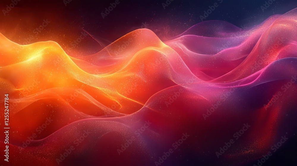 Obraz premium Vibrant abstract waves of orange and purple light, creating a dynamic and fluid visual experience, perfect for backgrounds or artistic projects.