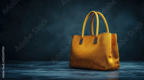 Elegant yellow handbag displayed on a textured surface with a dark background