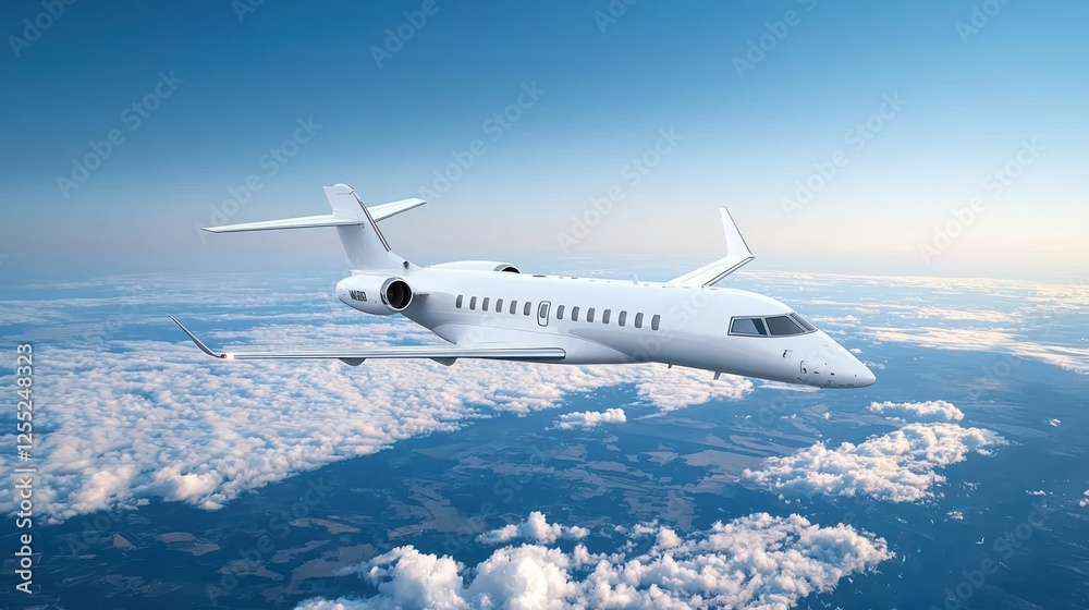 Obraz premium White Jet Plane Flying Above Clouds