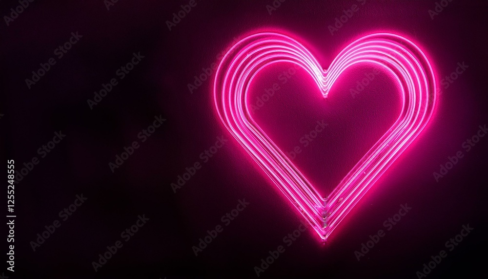 Valentine's day background. Pink neon light in shape of heart on dark background with copy space. Generated image