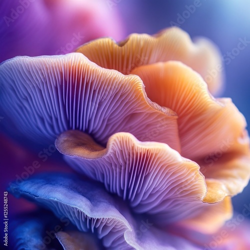 Colorful mushrooms, close-up, vibrant hues, nature background, botanical photography