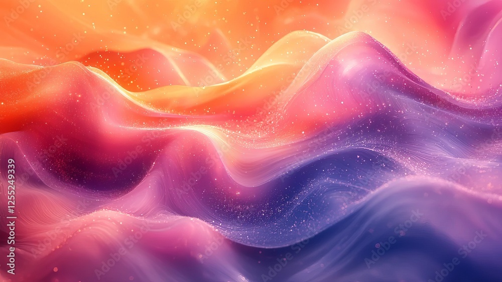 Fototapeta premium Vibrant abstract waves in warm hues, creating a dreamy landscape of color and texture, perfect for modern design and artistic projects.
