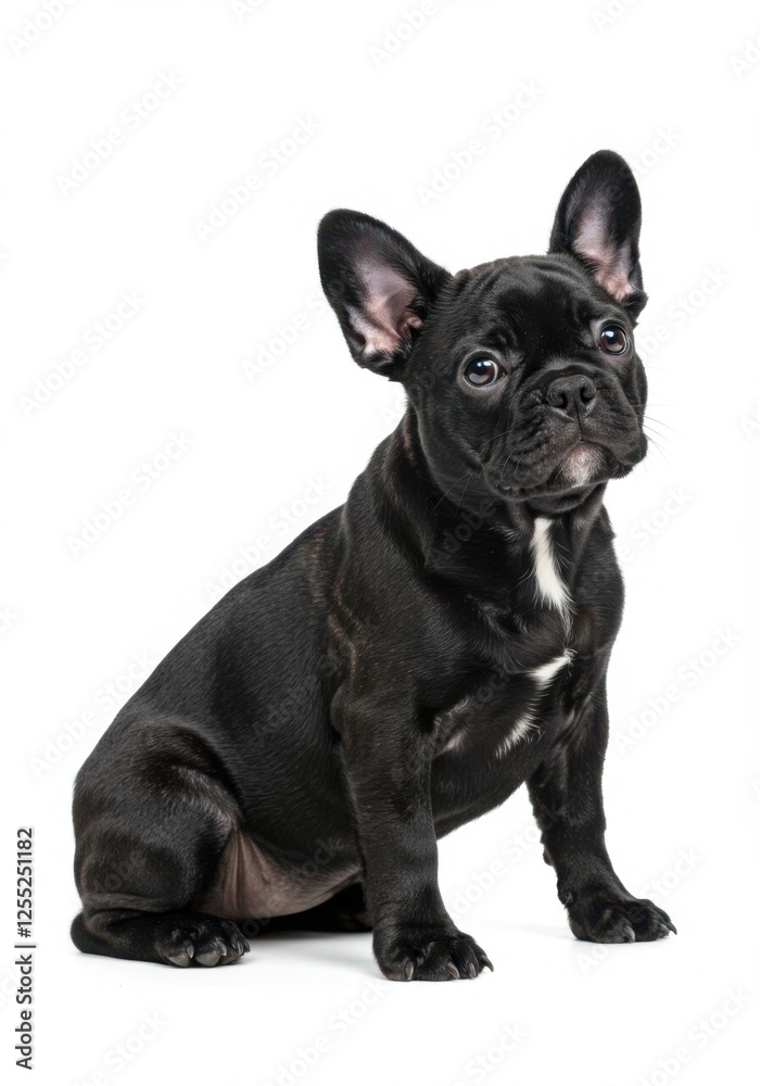 Black French Bulldog puppy sitting looking at camera, isolated on white background Black French Bulldog puppy sitting looking at camera, isolated on white background