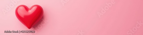 Classic red heart, glossy finish on pastel pink backdrop, isolated, card