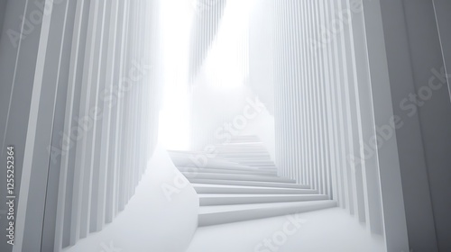 Abstract white interior spiral staircase, bright and airy, architectural design, possible use in commercial space